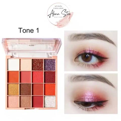 Lameila 16-color eyeshadow palette 01, featuring warm coffee, lemon, tea bag shades, with applicator.