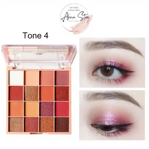 Lameila 16-color eyeshadow palette in a rectangular peach case, displaying the Coffee Lemon Tea Bag theme.
