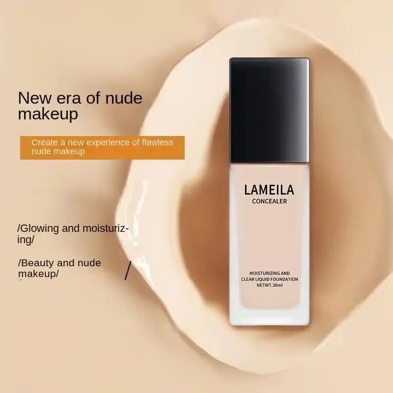 Lameila Full Coverage Foundation 03 Natural Color bottle shown from a slight side angle. - thumbnail