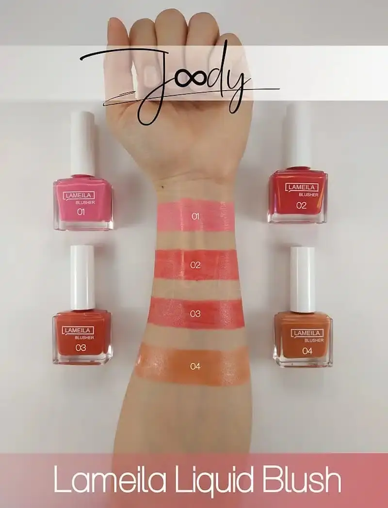 Lameila Liquid Blush Milk Tea 04 swatch, revealing the creamy peachy-brown texture with its applicator. - thumbnail