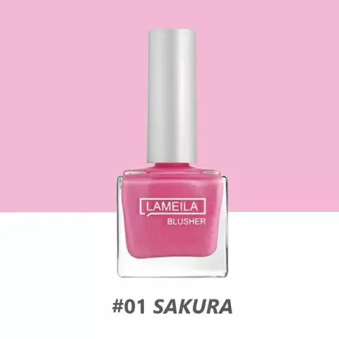 Lameila Liquid Blush Sakura 01 in transparent tube with pink cap on white background.