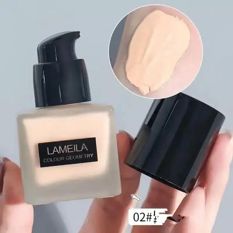 Lameila Liquid Concealer Foundation 02 tube standing upright, beige with a shiny gold cap. - thumbnail
