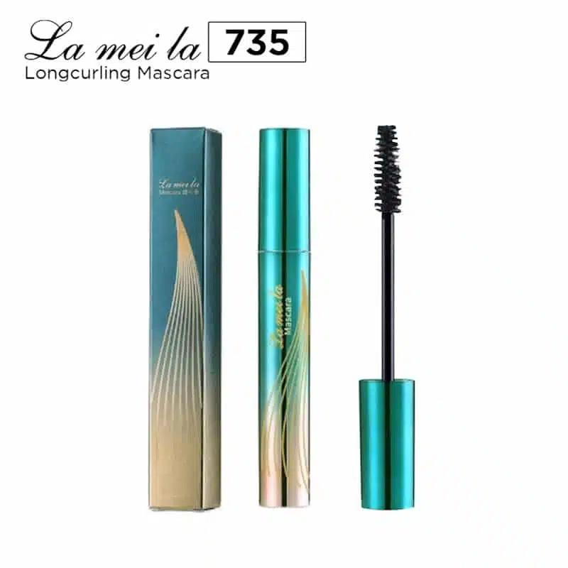 Lameila long-lasting black mascara, sleek tube standing upright with a shiny golden cap. - thumbnail