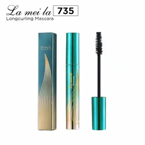 Lameila long-lasting black mascara, sleek tube standing upright with a shiny golden cap.