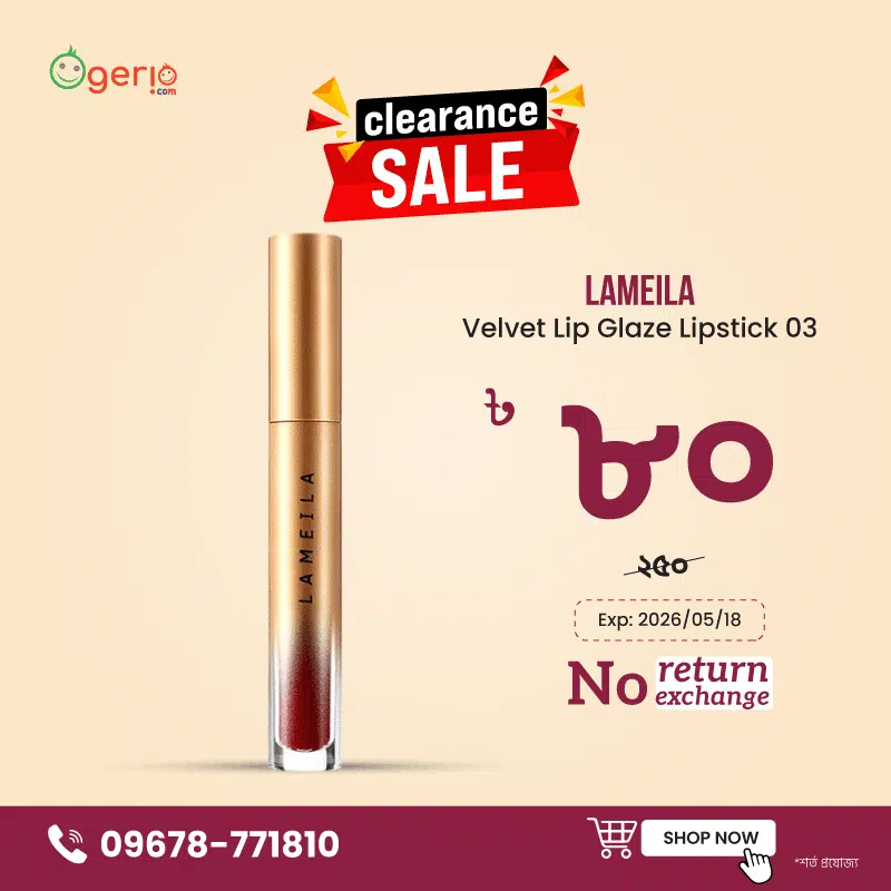Lameila Velvet Lip Glaze Lipstick 03 in a sleek clear tube with a black cap. - thumbnail