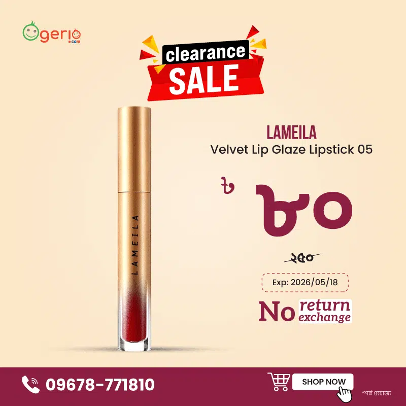 Lameila Velvet Lip Glaze Lipstick 05. Clear tube, black cap, reddish-brown shade, full product view.