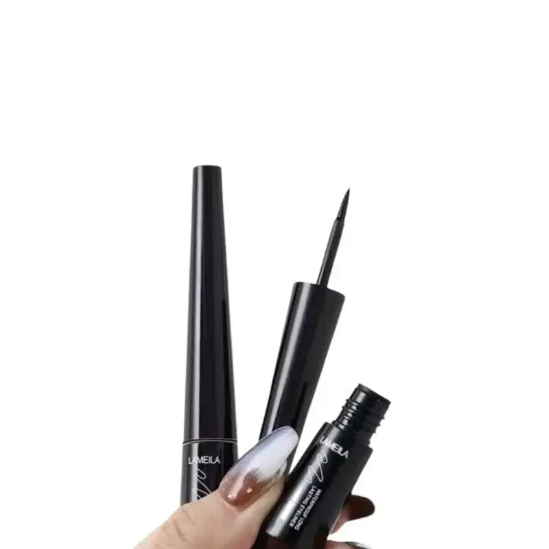 Lameila waterproof eyeliner pot open, showing rich black gel and application brush inside. - thumbnail