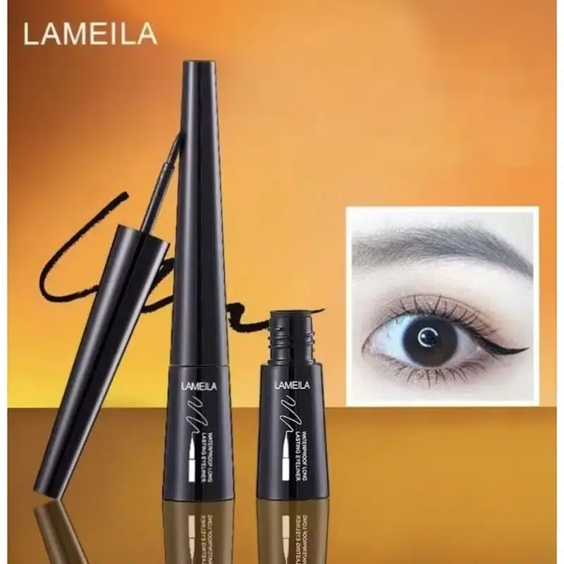 Close-up of Lameila waterproof eyeliner pot, black with prominent gold branding on cap. - thumbnail