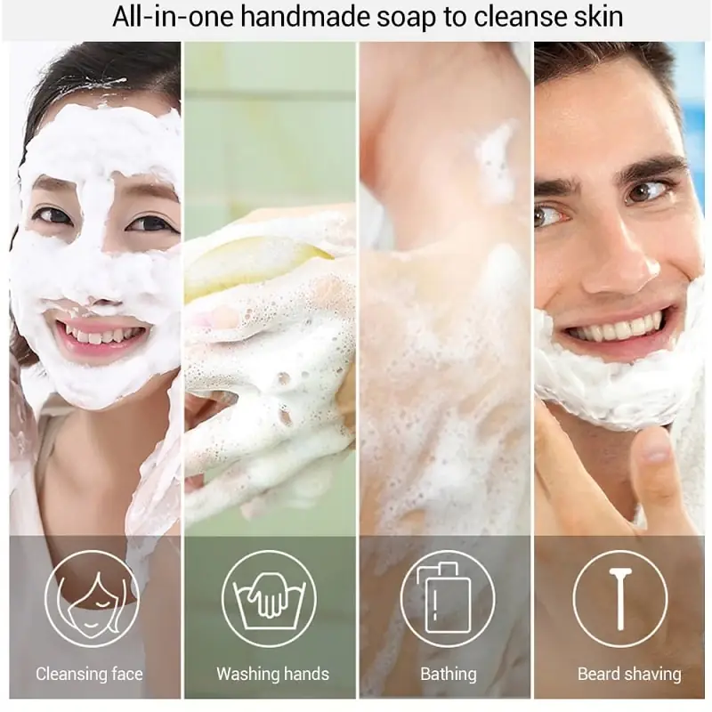 Hand gently holding Lanbena 24K Gold Essential Oil handmade soap, creating rich luxurious lather. - thumbnail