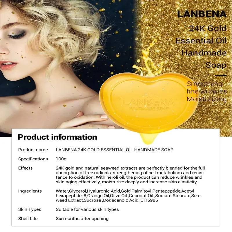 Lanbena 24K Gold Essential Oil soap gently applied to facial skin for premium skincare. - thumbnail