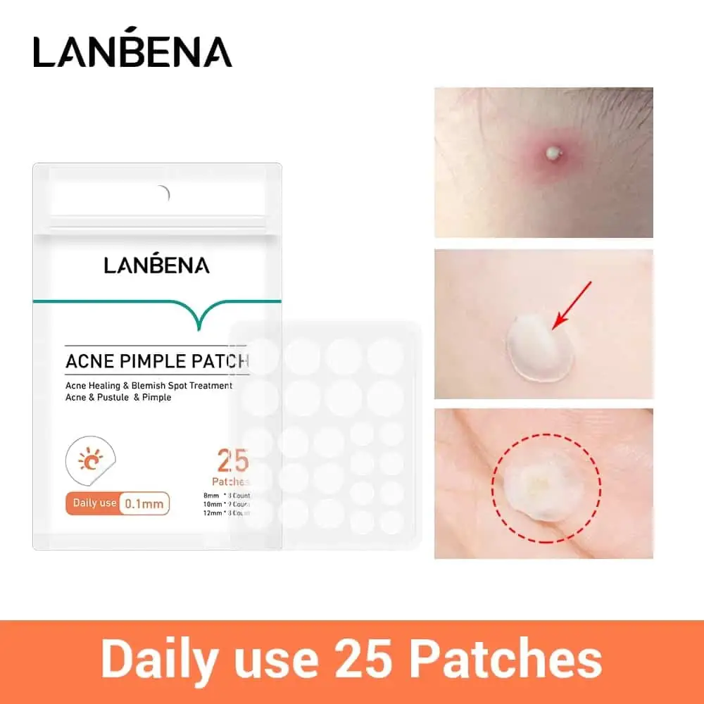 Hand applying a nearly invisible Lanbena hydrocolloid pimple patch onto skin. - thumbnail