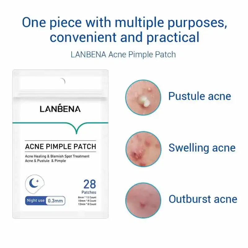 Close-up view of the Lanbena Acne Pimple Patch box highlighting day and night 28pcs. - thumbnail