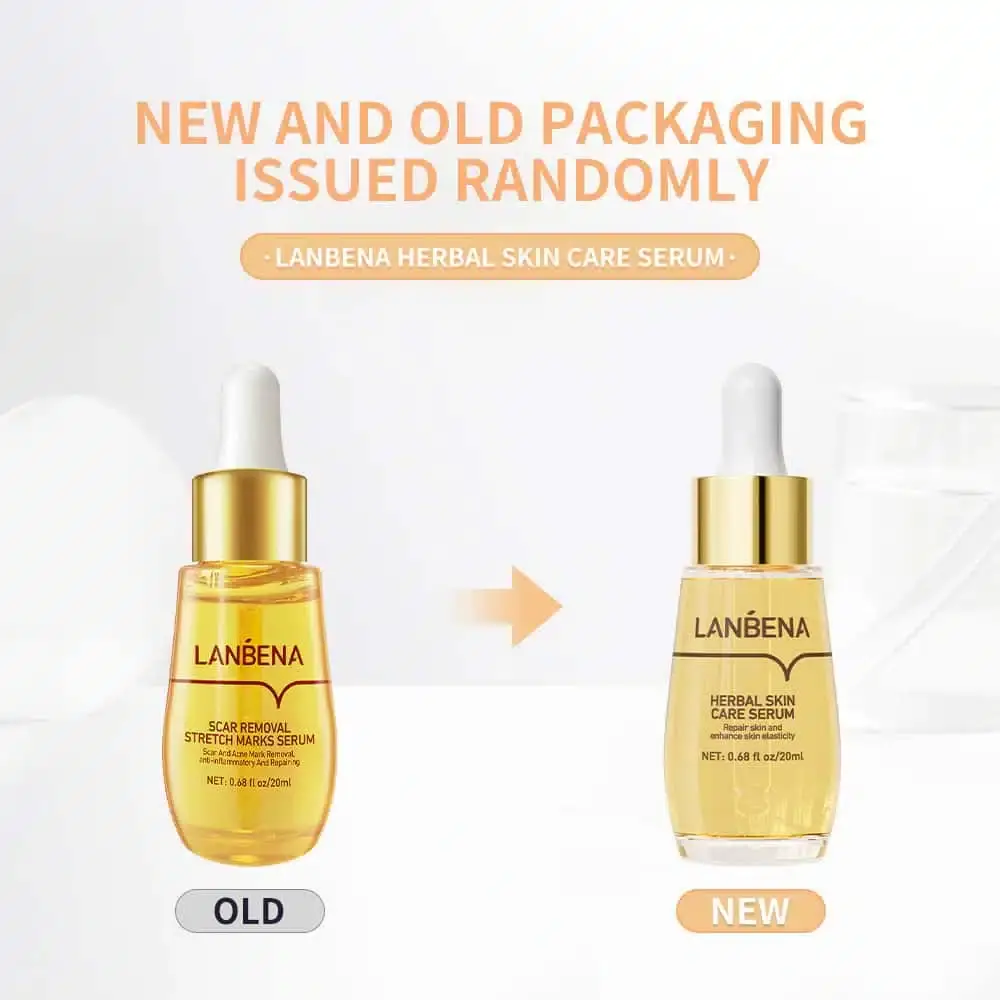 Close-up of Lanbena herbal serum being applied from the dropper onto a fingertip. - thumbnail