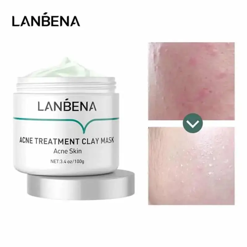 Green Lanbena acne clay mask's thick texture shown as a dollop on a finger. - thumbnail