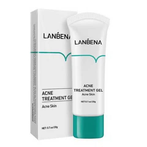 Lanbena Acne Treatment Gel in white tube with light green cap, professional front view on white.