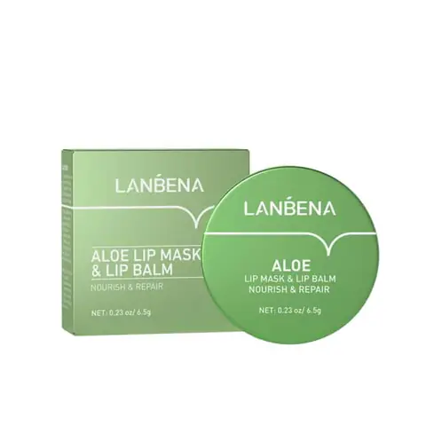 Lanbena Nourishing Repair Aloe Vera Lip Balm, 6.5g, in a green tube with white cap.