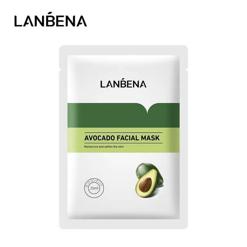 Authentic Lanbena Avocado moisturizing sheet mask, green sachet with a ripe avocado graphic, front-facing product. - thumbnail