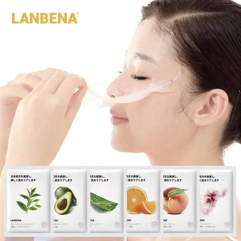 Close-up of Lanbena Avocado sheet mask, detailing brand logo, avocado graphic, and product text clearly. - thumbnail