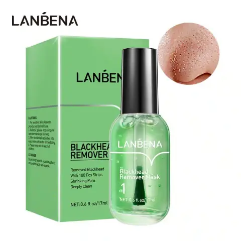 Lanbena Blackhead Remover Mask 17ml (Step 1) clear bottle with white liquid and black cap.