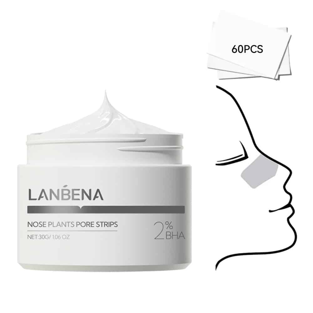 Lanbena Blackhead Remover 30gm kit: black bottle, white packaging box, pink pore strips box. - thumbnail