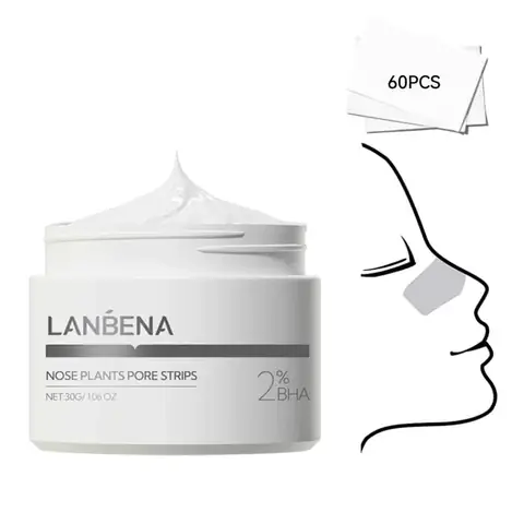 Lanbena Blackhead Remover 30gm kit: black bottle, white packaging box, pink pore strips box.