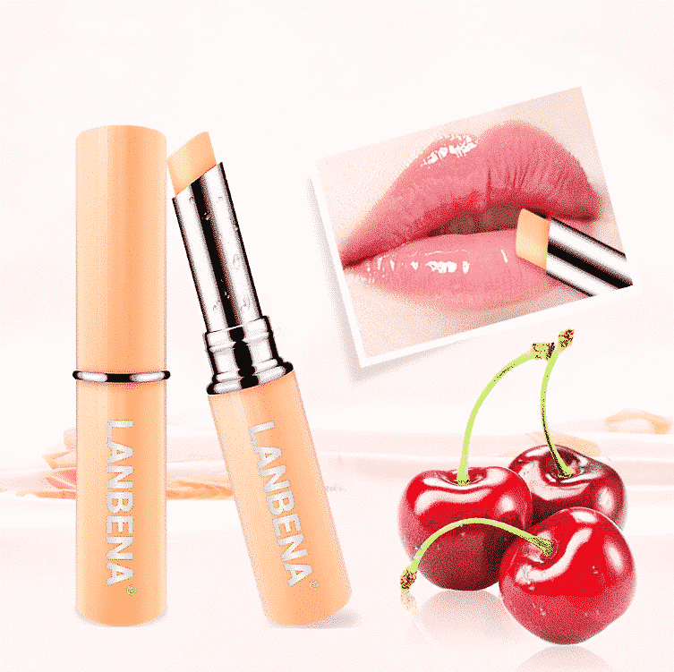 Lanbena Chameleon Lip Balm, a sleek white tube with pink-purple gradient, standing upright, front view.