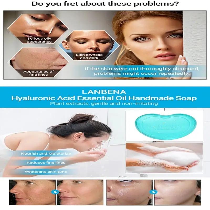 Lanbena Hyaluronic Acid Soap bar generating rich, white lather during hand application. - thumbnail