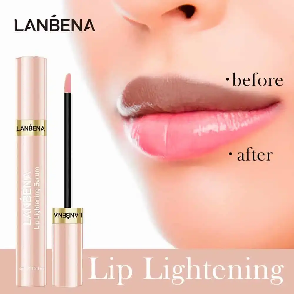Lanbena Lip Lightening Serum tube with the clear applicator wand fully extended, showing the brush tip. - thumbnail
