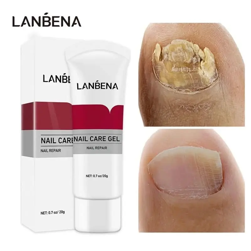 Lanbena Nail Care Gel tube and box packaging displayed on their sides, showing product details. - thumbnail
