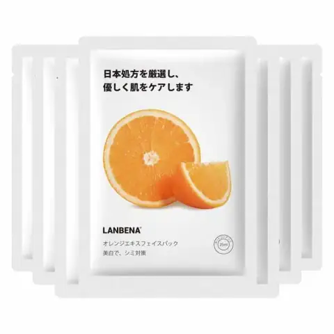 Vibrant orange Lanbena Orange Sheet Mask single packet featuring a large sliced orange design.