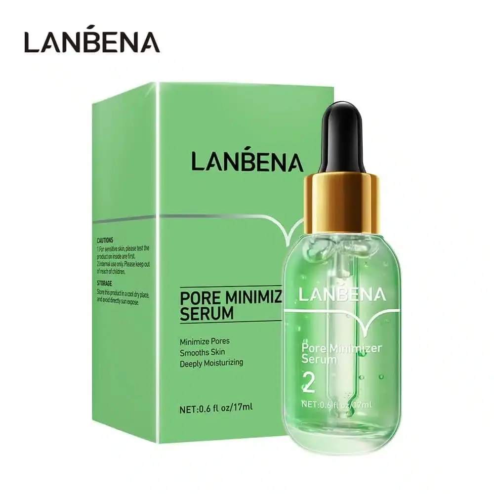 Lanbena Pore Minimizer Serum (Step 2) full product packaging: amber bottle, white box, front view. - thumbnail