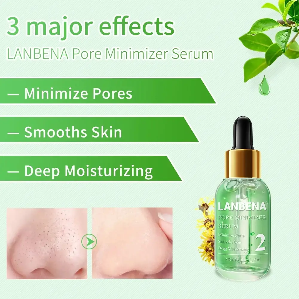 Detailed view of Lanbena Pore Minimizer Serum box packaging unfolded, showing product information. - thumbnail
