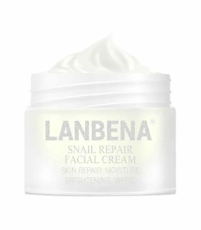 Front view of Lanbena Snail Repair Facial Cream jar, showcasing white and gold packaging. - thumbnail