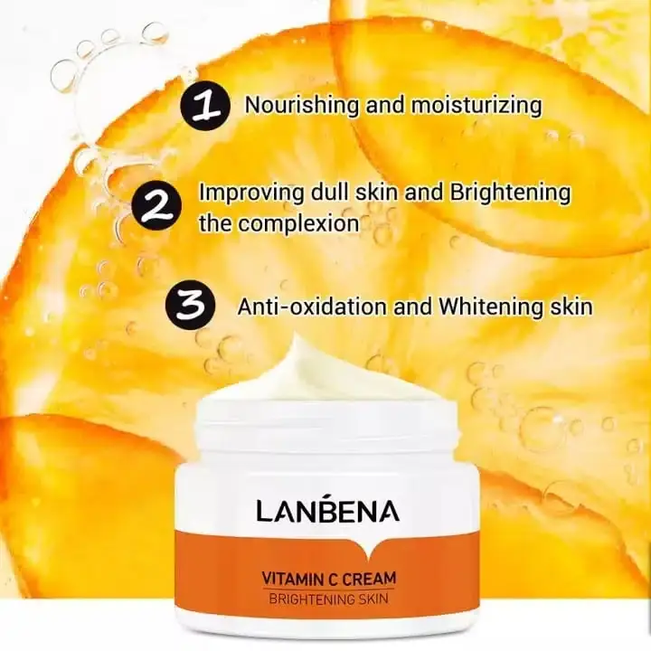 Close-up of Lanbena Vitamin C Serum in its orange dropper bottle, standing upright. - thumbnail