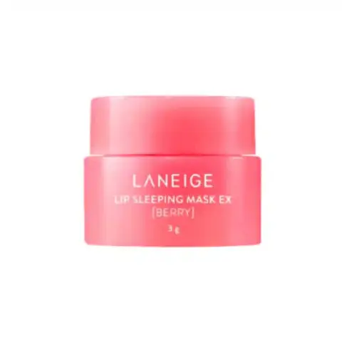 Laneige Lip Sleeping Mask Berry 3g in a pink jar with a white lid and applicator.