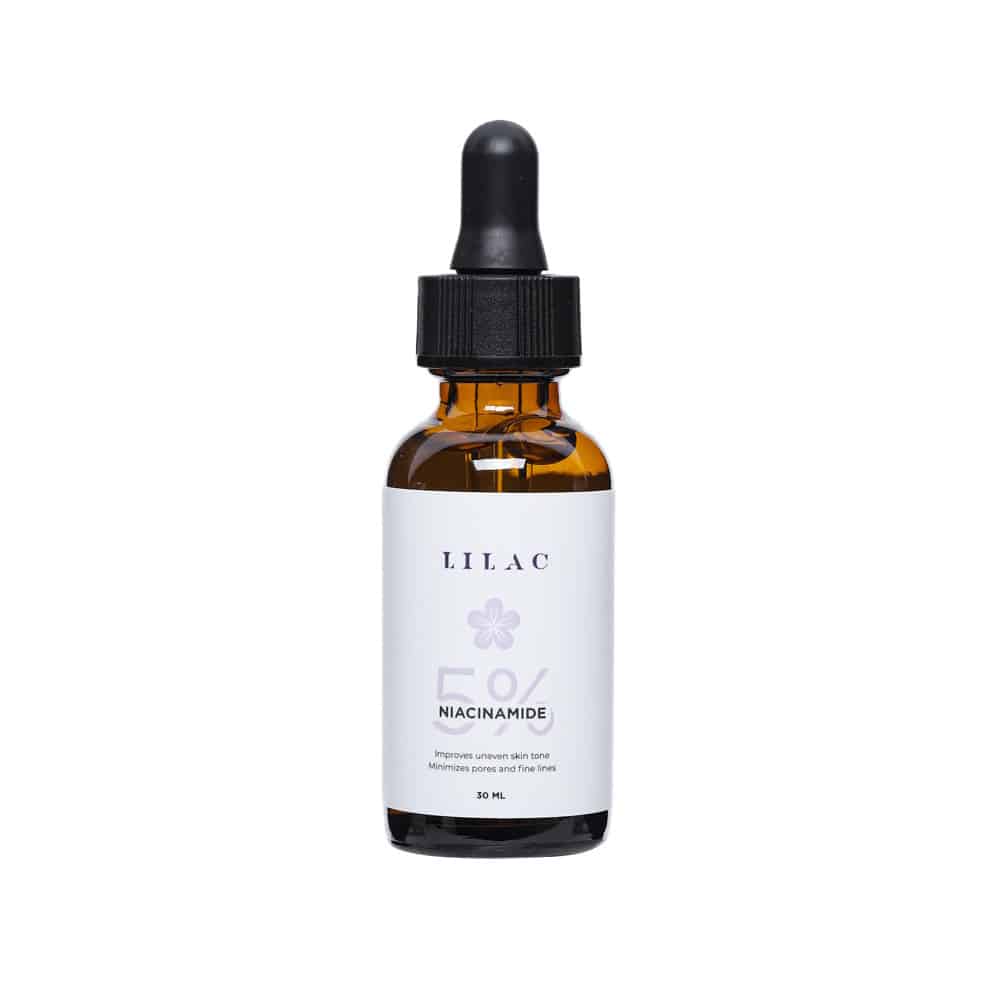 LILAC Niacinamide Serum 5% 30ml clear glass bottle with lilac label and white dropper. - thumbnail