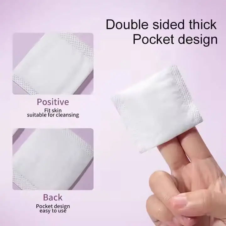 Single LMLTOP cosmetic cotton pad held gently, revealing its thin, soft, and durable texture. - thumbnail