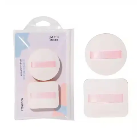 LMLTOP set of two soft pink round powder puffs for flawless makeup application.