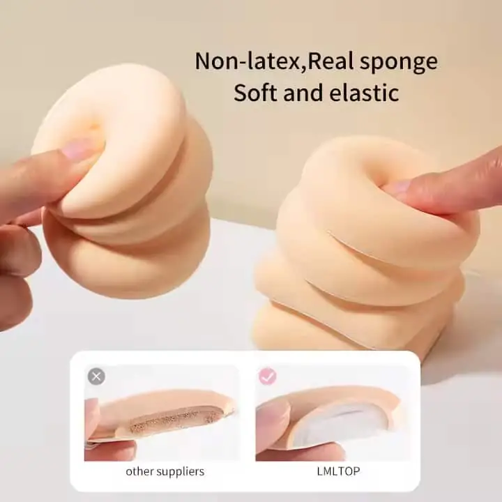 Two LMLTOP pink powder puffs displayed, showing front and side profiles. - thumbnail