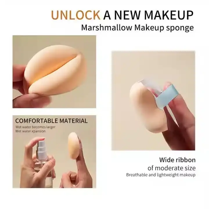 LMLTOP pink powder puff placed on loose face powder in a compact. - thumbnail