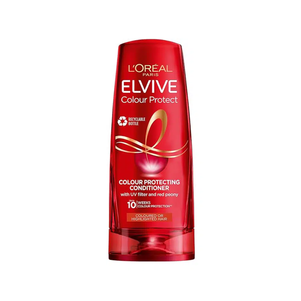 Loreal Elvive Colour Protect Conditioner 200ml in a vibrant pink bottle with clear cap.