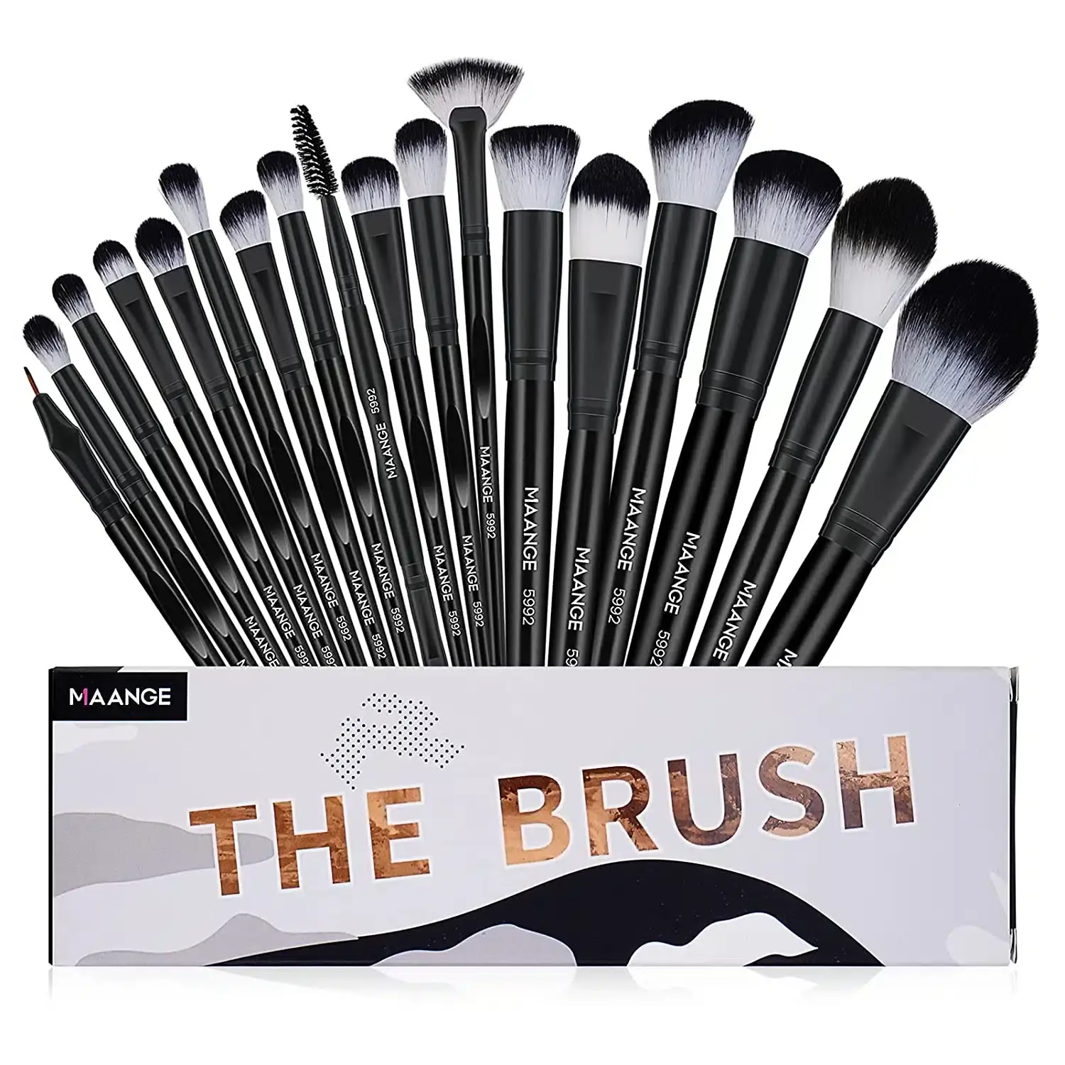 Close-up of Maange 18 Pcs brush set's two-tone synthetic bristles and dark handles. - thumbnail