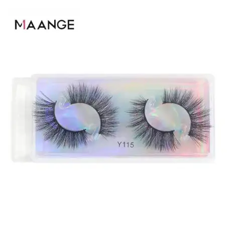 Maange 3D mink false eyelashes Y115, two black fluffy reusable pairs in vibrant pink packaging.