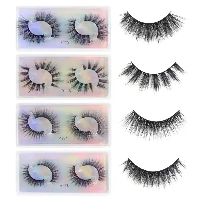 Model wearing Maange Y116 3D reusable false eyelashes, enhancing eye with volume. - thumbnail