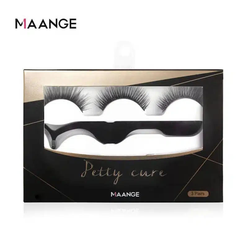 Three pairs of Maange 3D mink false eyelashes beautifully arranged in clear packaging with a pink background. - thumbnail