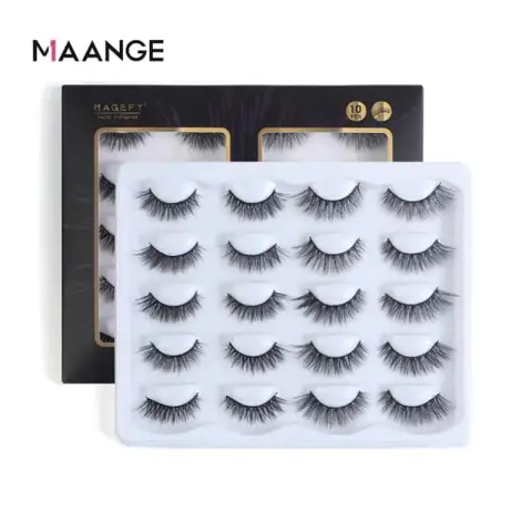 Maange Magefy 10 pairs of natural 3D mink eyelashes in clear packaging, showcasing two designs.