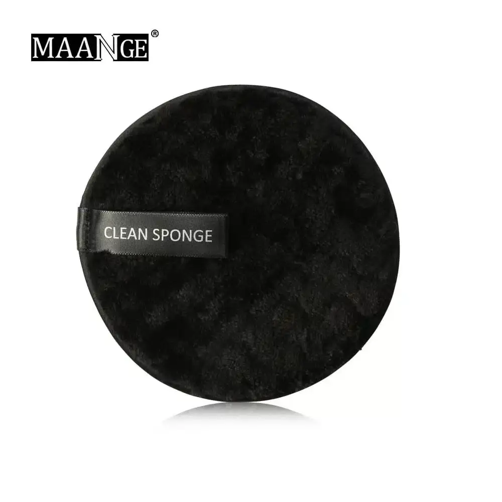 Maange black oval makeup remover sponge, front view, showing soft, reusable texture. - thumbnail