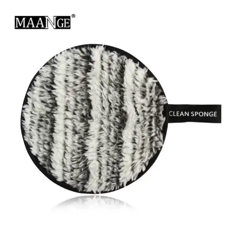 Maange reusable white and gray makeup remover sponge, circular, with a practical hanging loop.