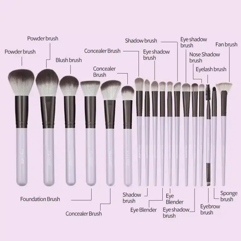 Maange 18 Pcs professional makeup brushes standing upright in a sleek black holder. - thumbnail