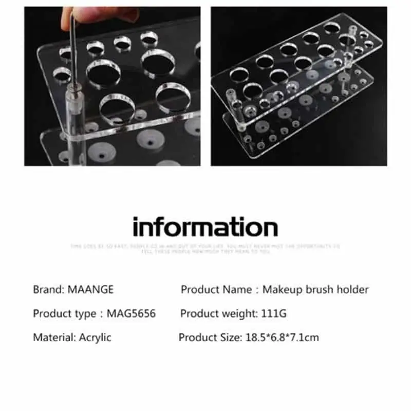 Close-up of Maange makeup brushes standing neatly in the white pearl-filled acrylic holder. - thumbnail